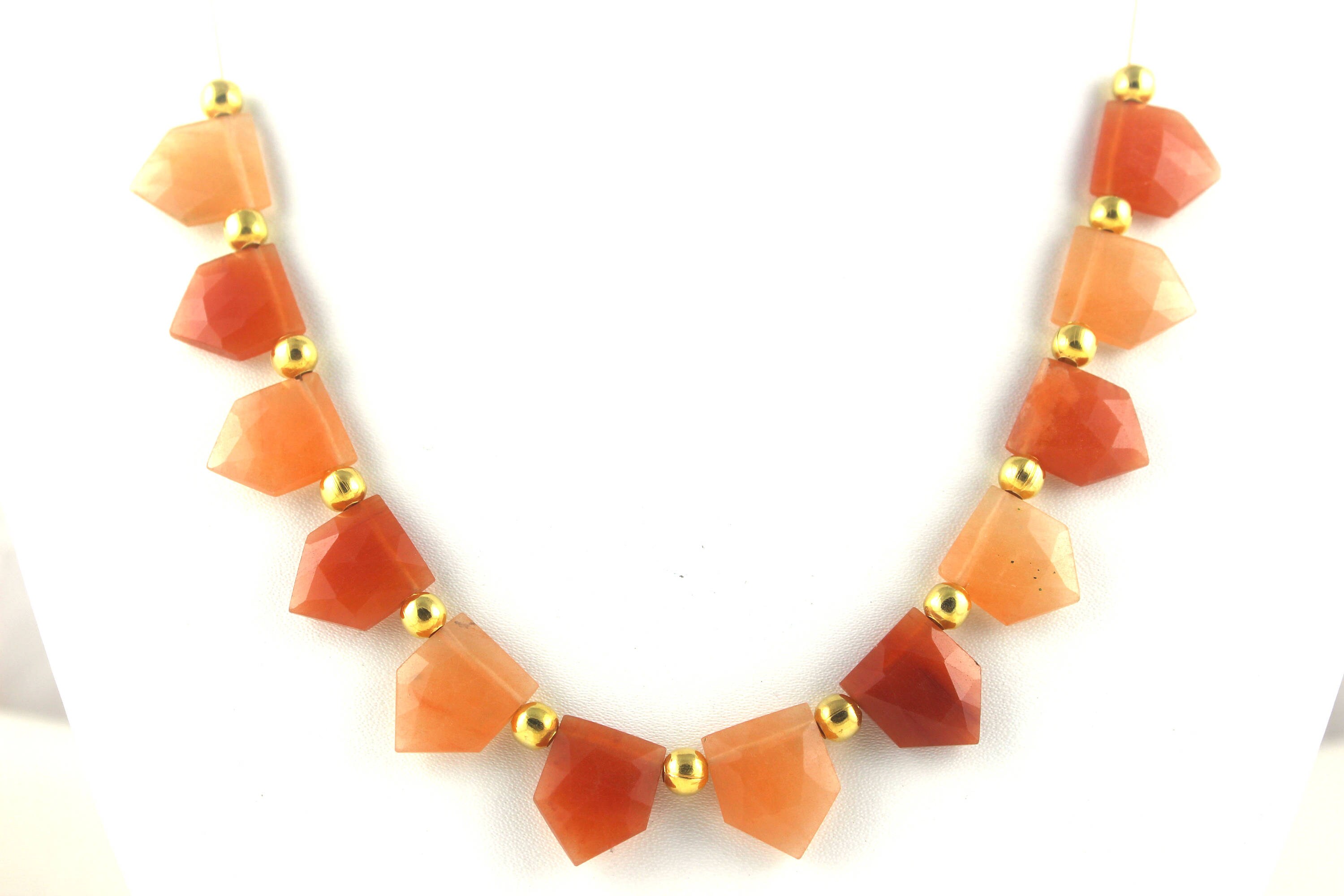 Apple Coral Jasper Bead Strand: Faceted Pentagon Gemstone (12x14-12.5x15mm)