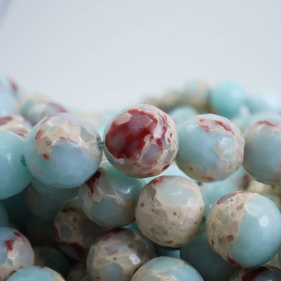 Aqua Terra Jasper Beads (round)(faceted)(4mm)(6mm)(8mm)(10mm)(16"strand)