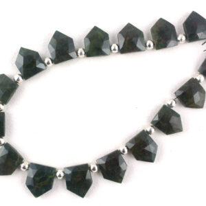 Faceted Green Jasper Pentagon Beads: Natural Gemstone Strand