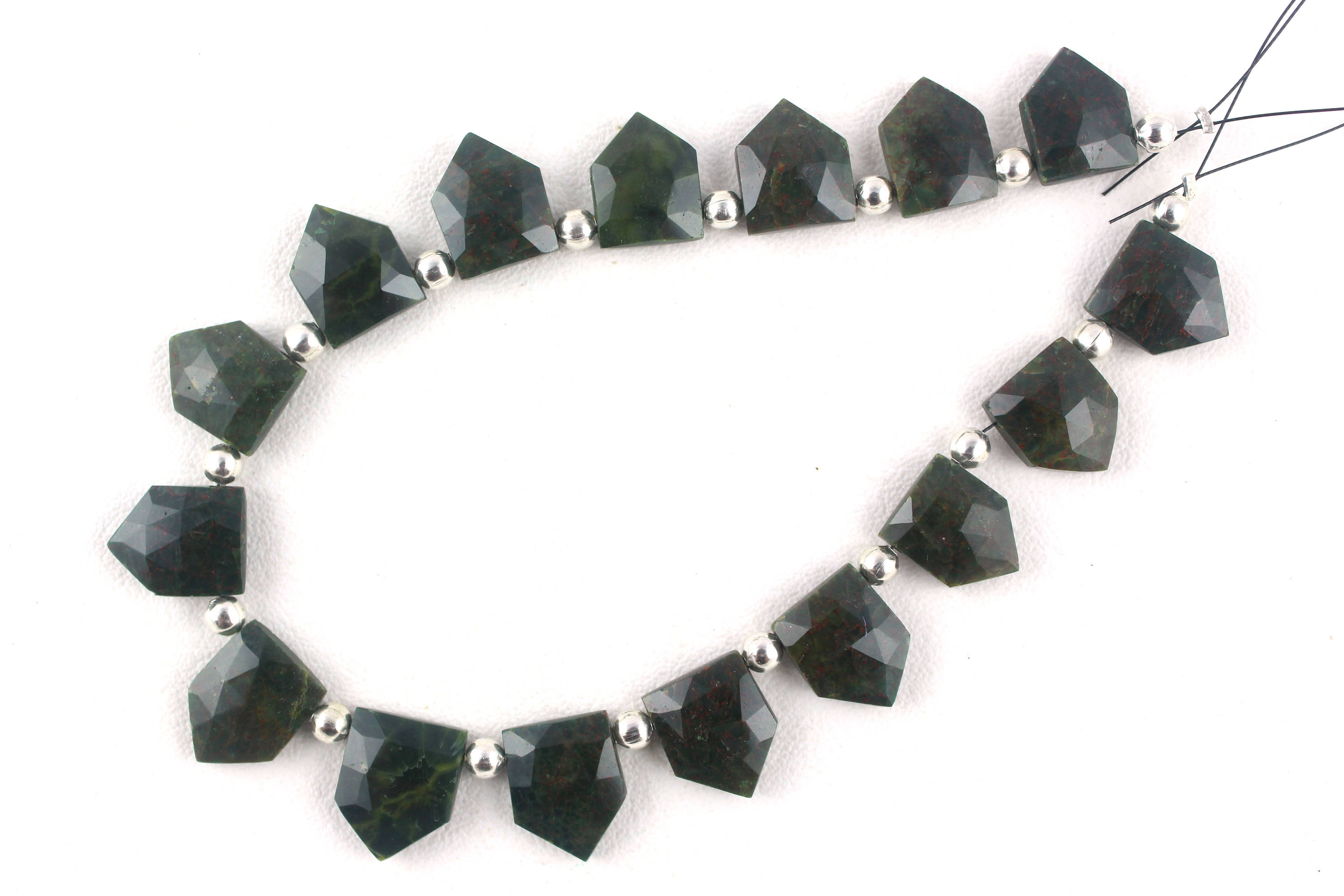 Faceted Green Jasper Pentagon Beads: Natural Gemstone Strand
