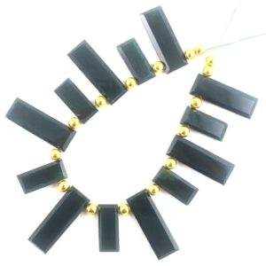 Faceted Green Jasper Rectangle Strand: Natural Gemstone Beads (13 Piece)