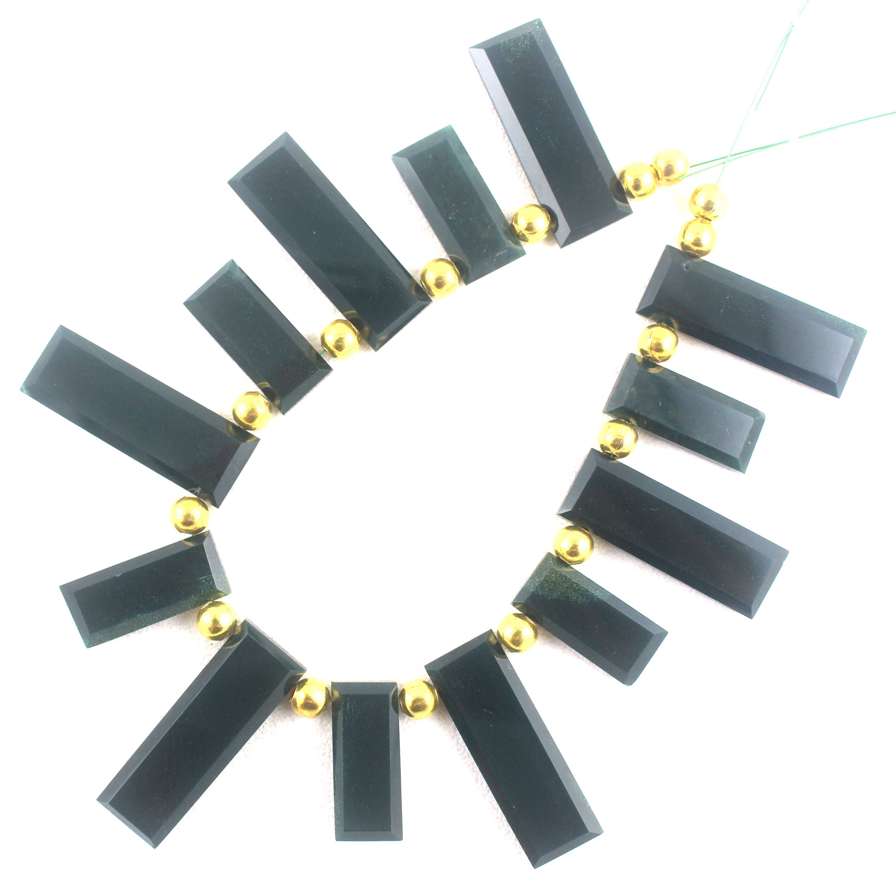 Faceted Green Jasper Rectangle Strand: Natural Gemstone Beads (13 Piece)