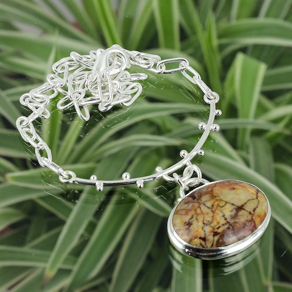 Birds Eye Jasper Necklace: Handmade 925 Sterling Silver Adjustable Chain