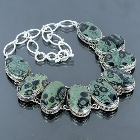 Kambaba Jasper Necklace: Handmade 925 Sterling Silver Gemstone Jewelry