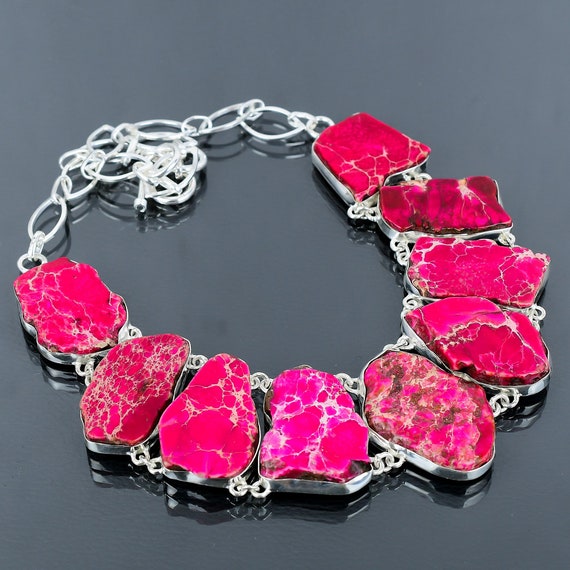 Pink Sea Sediment Jasper Necklace: Handmade 925 Sterling Silver, Adjustable