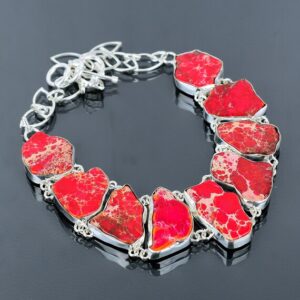 Red Sea Jasper Necklace: Handmade 925 Sterling Silver Adjustable Chain