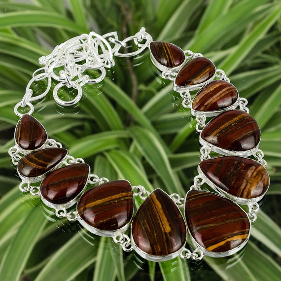 Red Snakeskin Jasper 925 Sterling Silver Necklace - Handmade Vintage Jewelry