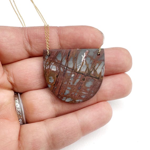 Jasper Swing Necklace With Gold Filled Chain Modern Geometric Statement Jewelry Big And Bold Natural Stones Seattle Made Gift For Her
