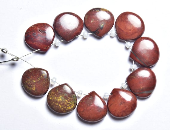 10 Pcs,natural Indian Jasper Smooth Side Drilled Heart Briolettes,size Is 10x10mm #111