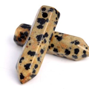 2 Pcs 30x8MM Dalmatian Jasper Beads Healing Hexagonal Pointed Grade AAA Genuine Natural Loose Beads BULK LOT 2,4,6,12,50 (103327-722)