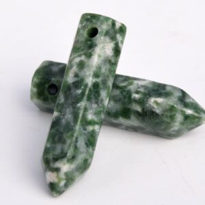 2 Pcs 30x8MM Green Spot Jasper Beads Healing Hexagonal Pointed Grade AAA Genuine Natural Loose Beads BULK LOT 2,4,6,12,50 (103265-719)