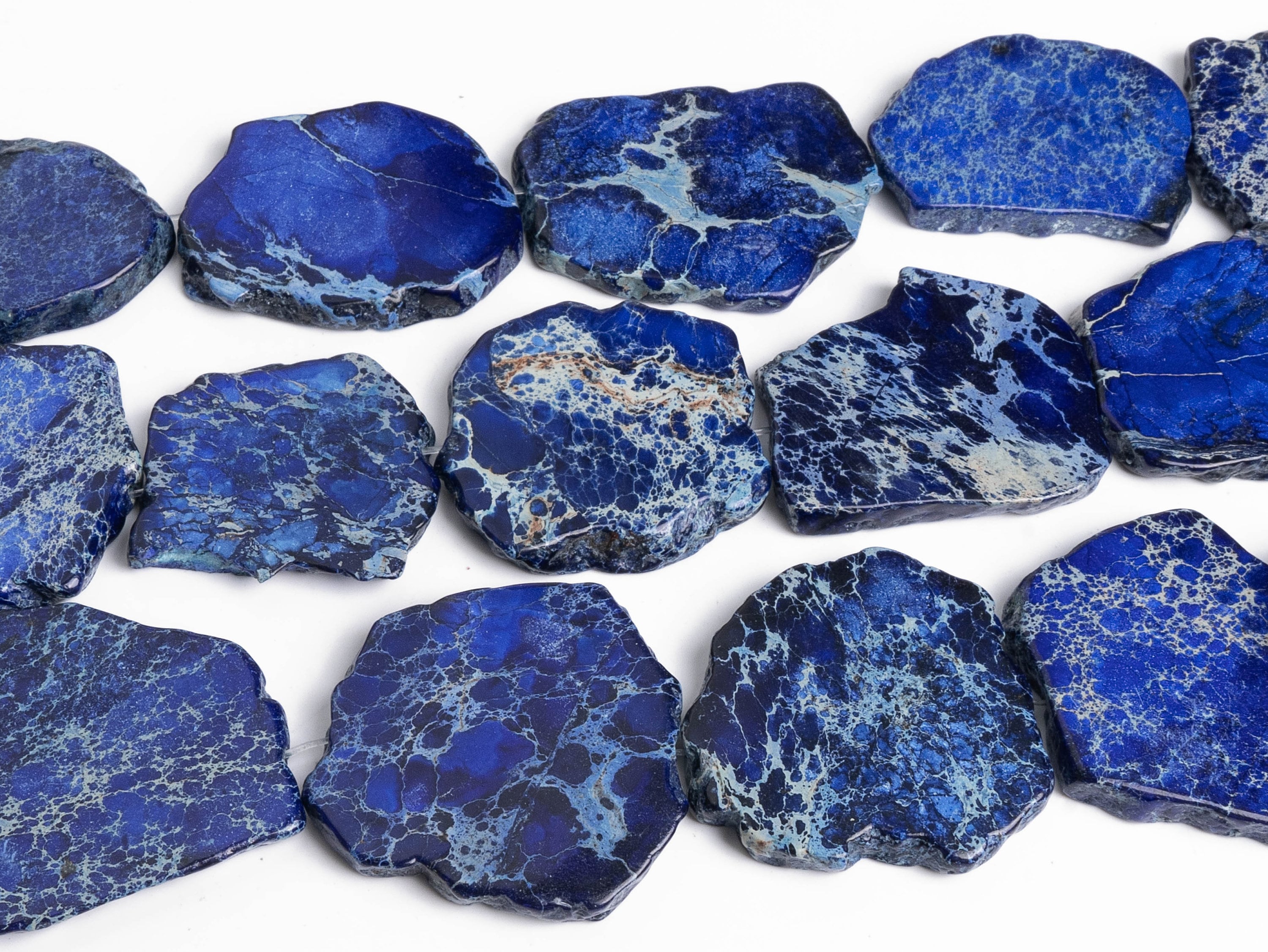 28x34mm-42x46mm Ocean Blue Sea Sediment Imperial Jasper Grade Aaa Gemstone Full Strand Freeform Slab Slice Loose Beads 15" (125941-900)