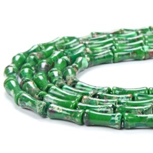 5X12MM Green Galaxy Imperial Jasper Gemstone Grade Bamboo Tube Cylinder Loose Beads BULK LOT 1,2,6,12 and 50 (P79)