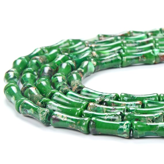 5x12mm Green Galaxy Imperial Jasper Gemstone Grade Bamboo Tube Cylinder Loose Beads Bulk Lot 1,2,6,12 And 50 (p79)