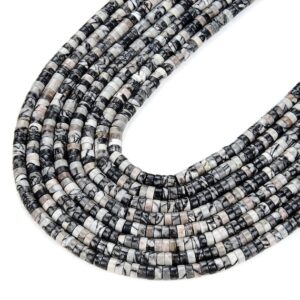 6X3MM Black Zebra Jasper Gemstone Heishi Discs beads Loose Beads BULK LOT 1,2,6,12 and 50 (P18) 6X3MM Black Zebra Jasper Gemstone Heishi Discs beads Loose Beads BULK LOT 1,2,6,12 and 50 (P18)