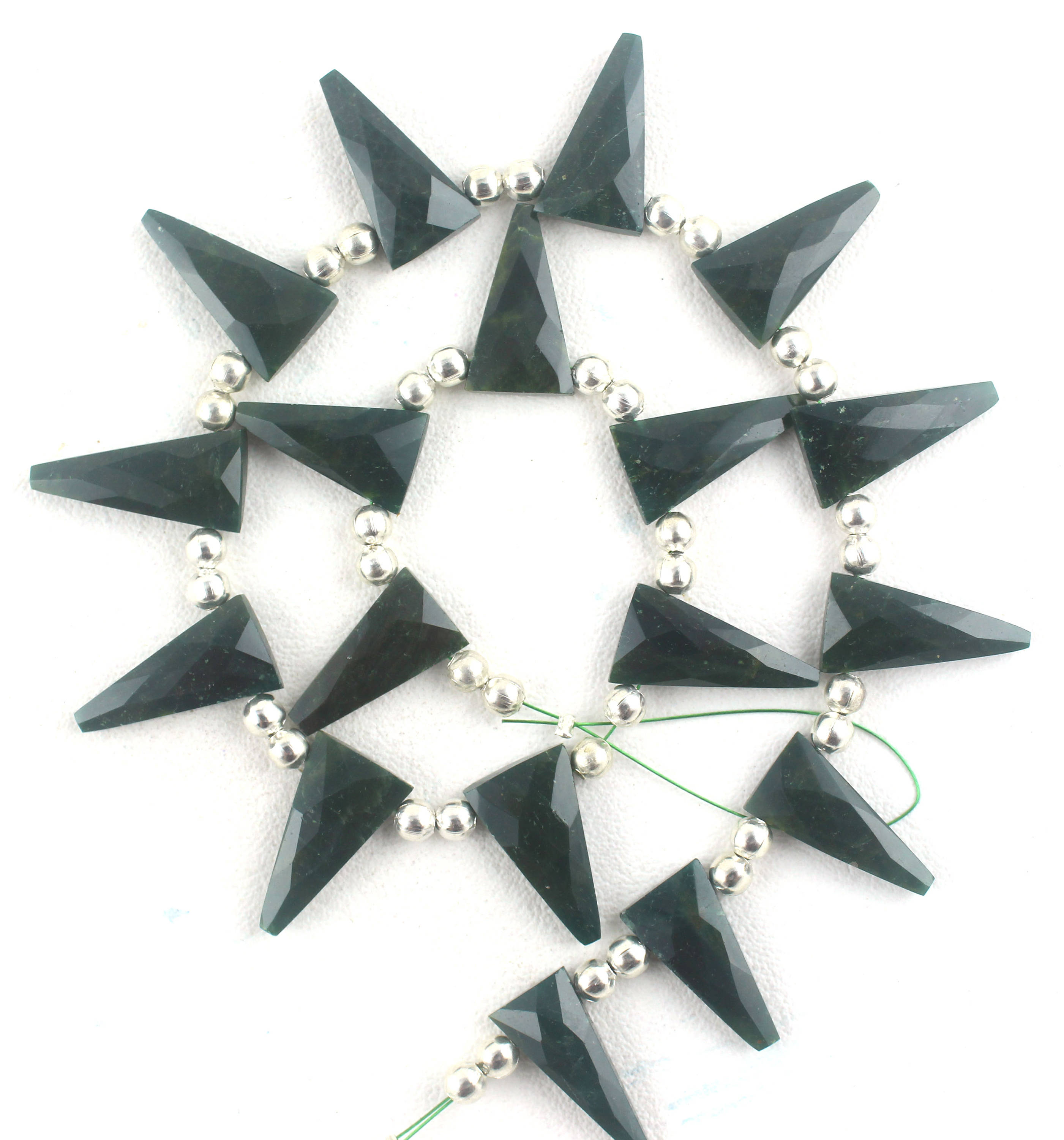 Faceted Green Jasper Triangle Beads: Natural Gemstone Strand