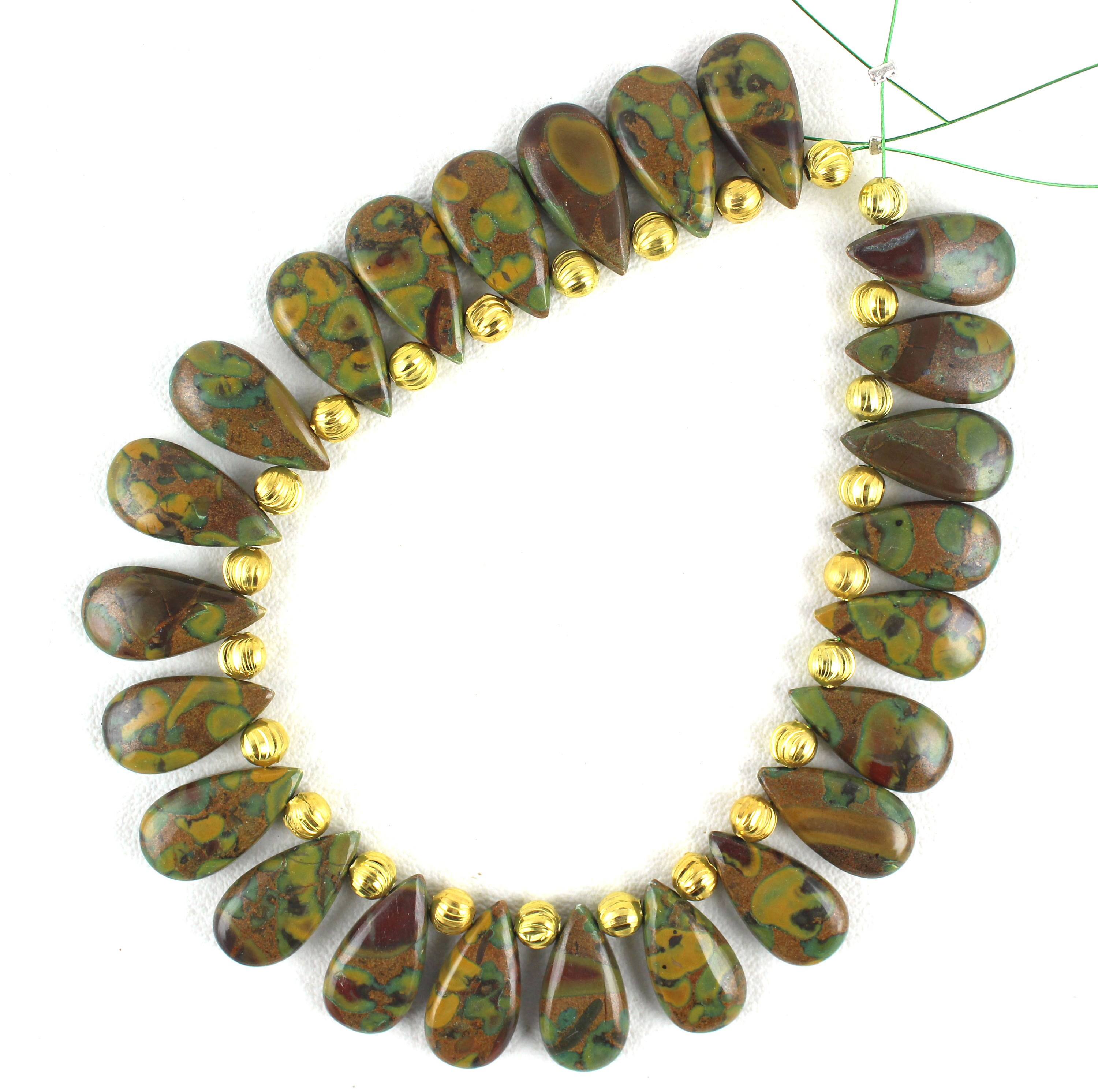 Fruit Jasper Briolette Beads: Natural Pear-shaped Gemstone Strand