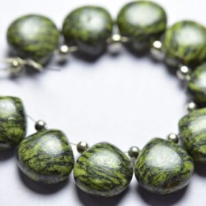 Green Zebra Jasper Briolette Beads - 4 Pcs - Beautiful Natural Smooth Green Zebra Jasper Heart Briolettes - Size is 10 mm #1870