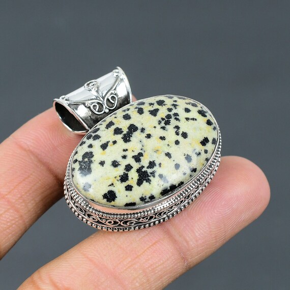 Dalmatian Jasper Pendant: Handmade 925 Sterling Silver Vintage Jewelry