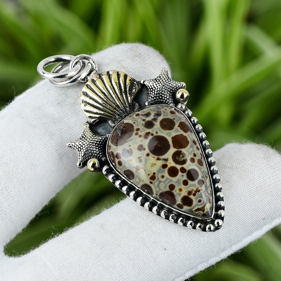 Handmade Asteroid Jasper Pendant: 925 Sterling Silver 18k Gold Starfish Handmade Asteroid Jasper Pendant: 925 Sterling Silver 18k Gold Starfish