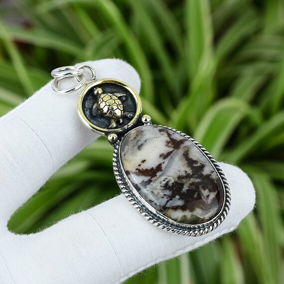 Handmade Coconut Jasper Tortoise Pendant: 925 Sterling Silver, 18k Gold Plated