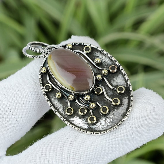 Handmade Imperial Jasper Pendant: 925 Sterling Silver, 18k Gold Plated