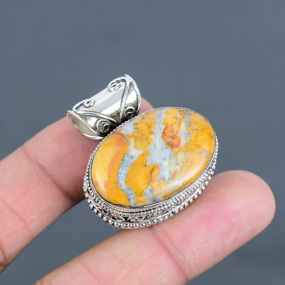 Handmade Maligano Jasper Pendant: 925 Sterling Silver, 18k Gold Plated