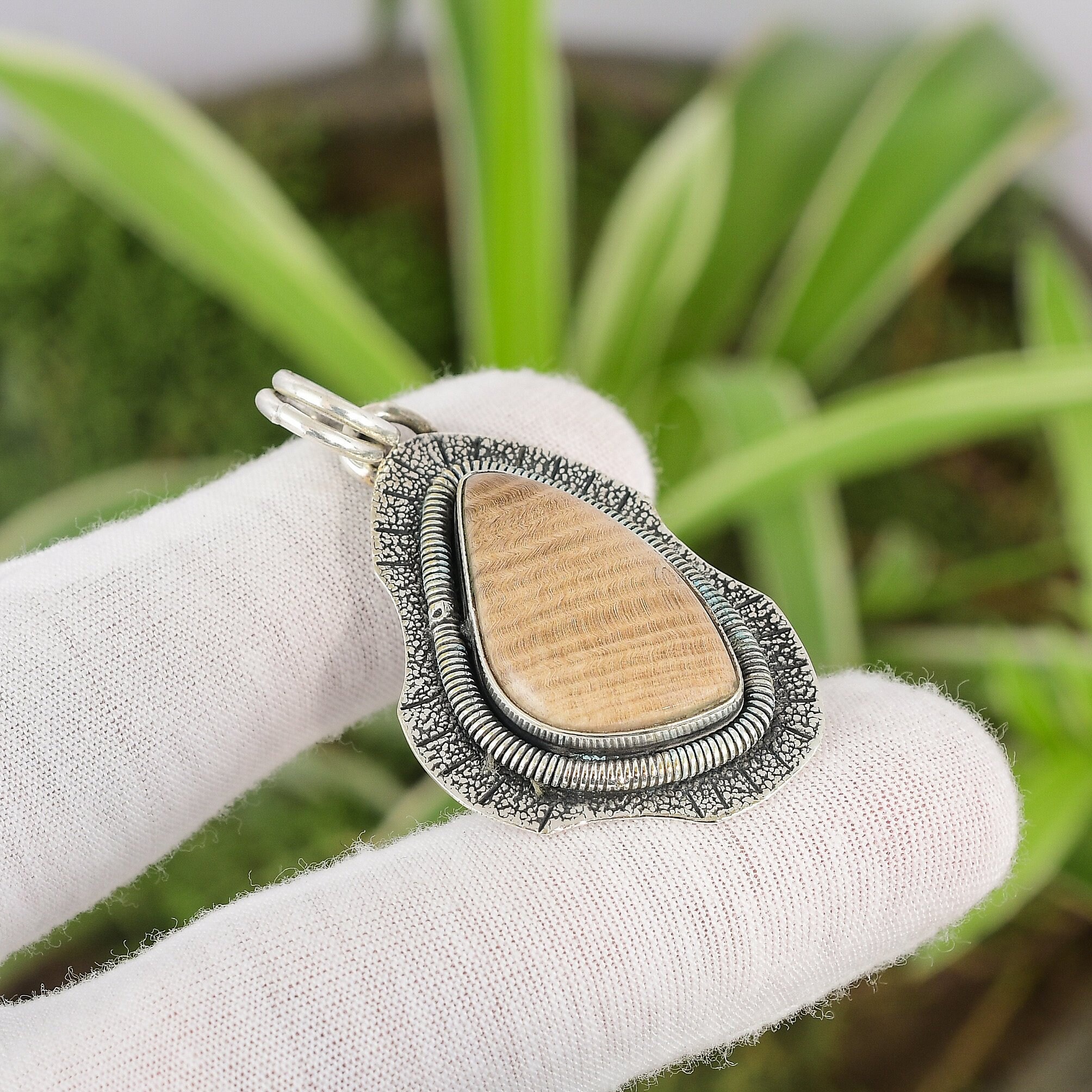 Handmade Peanut Wood Jasper 925 Sterling Silver Statement Pendant