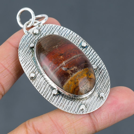 Handmade Red Snakeskin Jasper Pendant: 925 Sterling Silver Jewelry