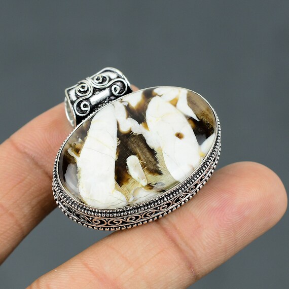 Peanut Wood Jasper Pendant: Handmade 925 Sterling Silver Vintage Jewelry