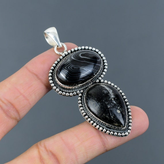 Psilomelane Picasso Jasper Pendant: Handmade 925 Sterling Silver Jewelry