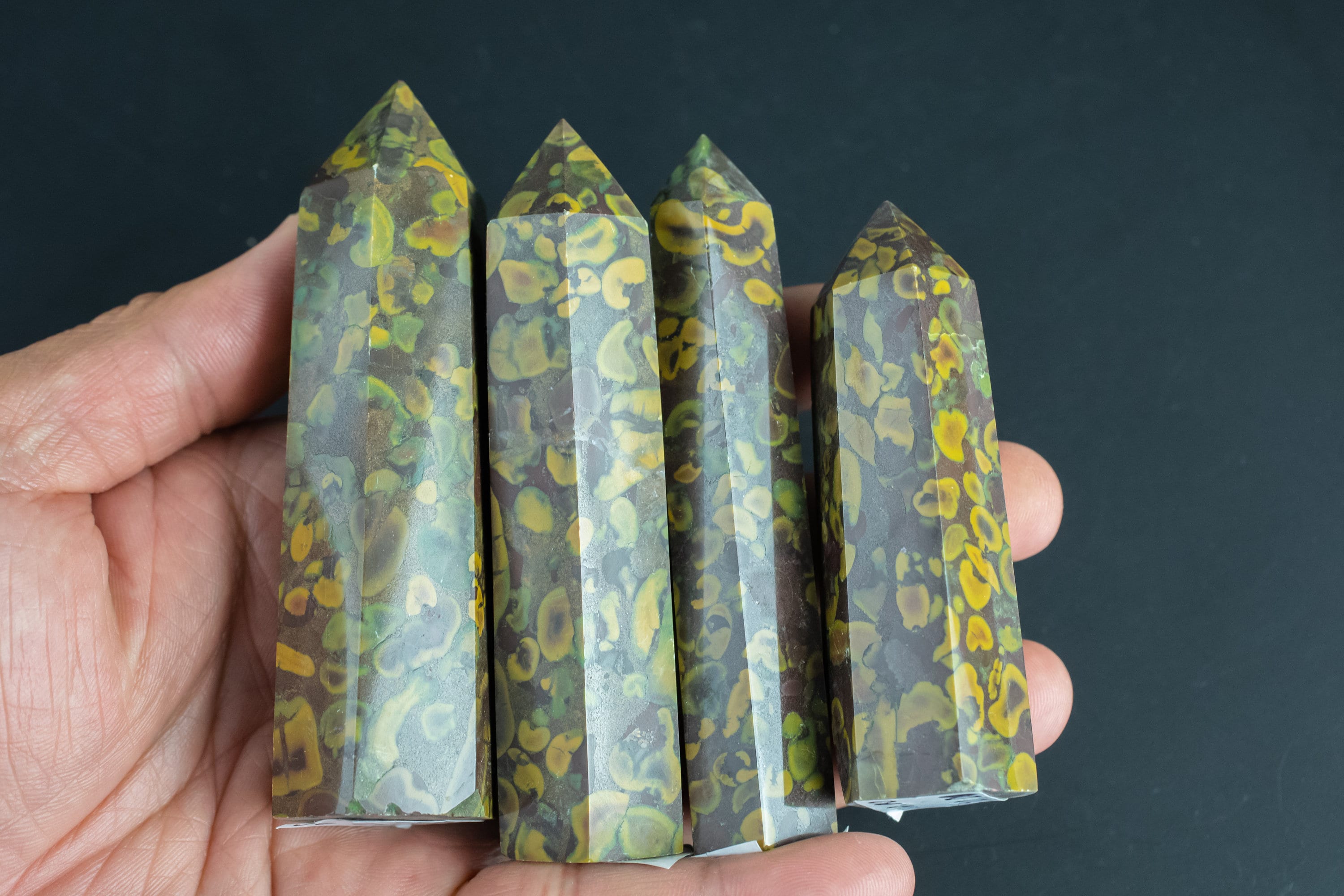 1 Pc Natural Mustard Flower Jasper Obelisk Tower Point Wand Healing Crystal