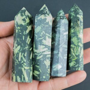 1 Pc Natural Green Leafed Jasper Obelisk Tower Point wand healing crystal 1 Pc Natural Green Leafed Jasper Obelisk Tower Point wand healing crystal