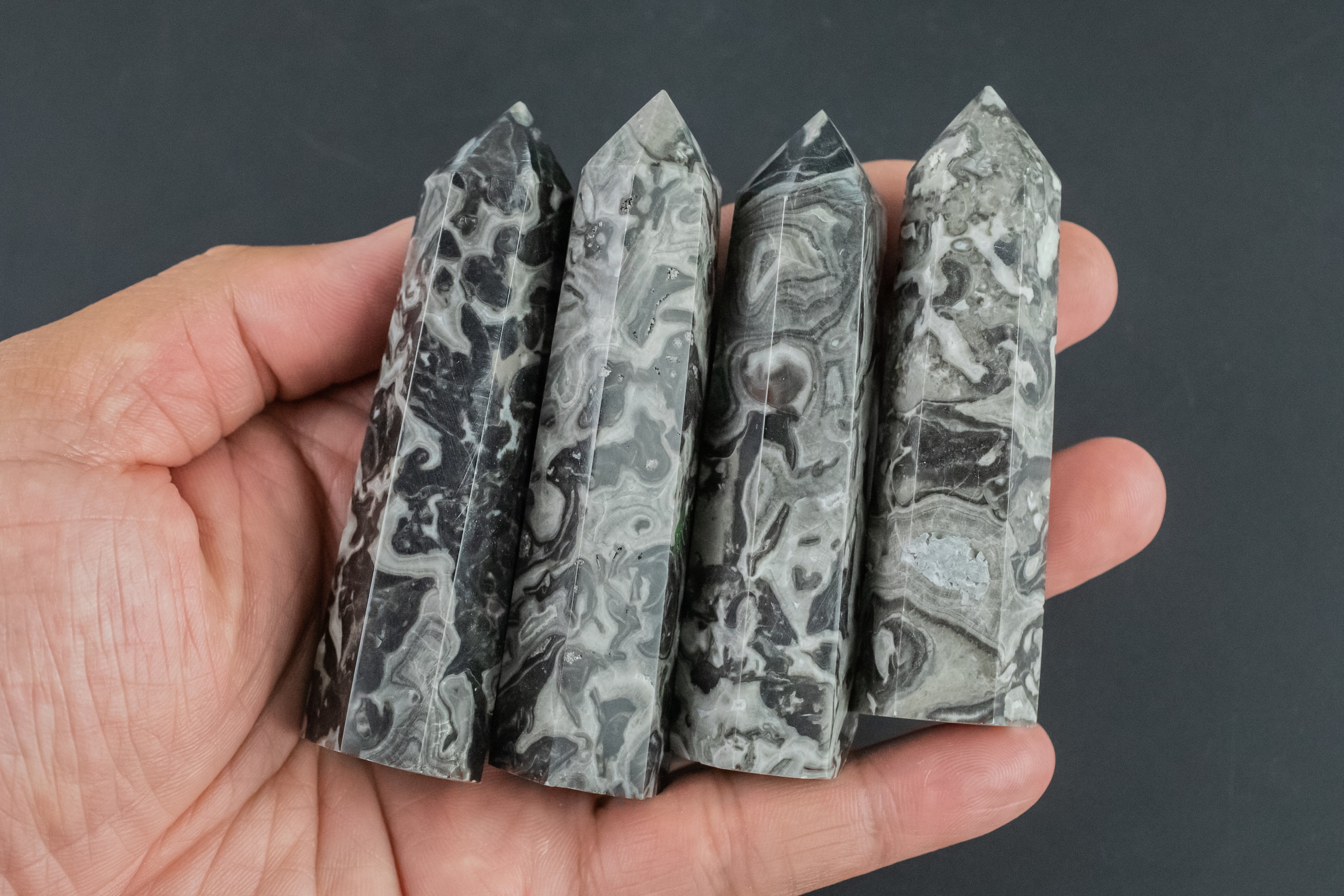 1 Pc Natural Gray Picasso Jasper Obelisk Tower Point Wand Healing Crystal Towers