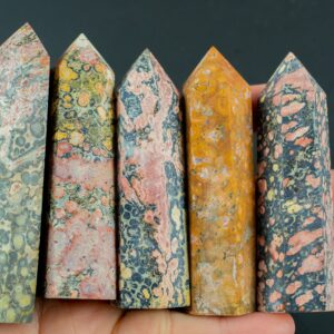 1 Pc Natural Leopard Skin Jasper Obelisk Tower Point wand healing crystal