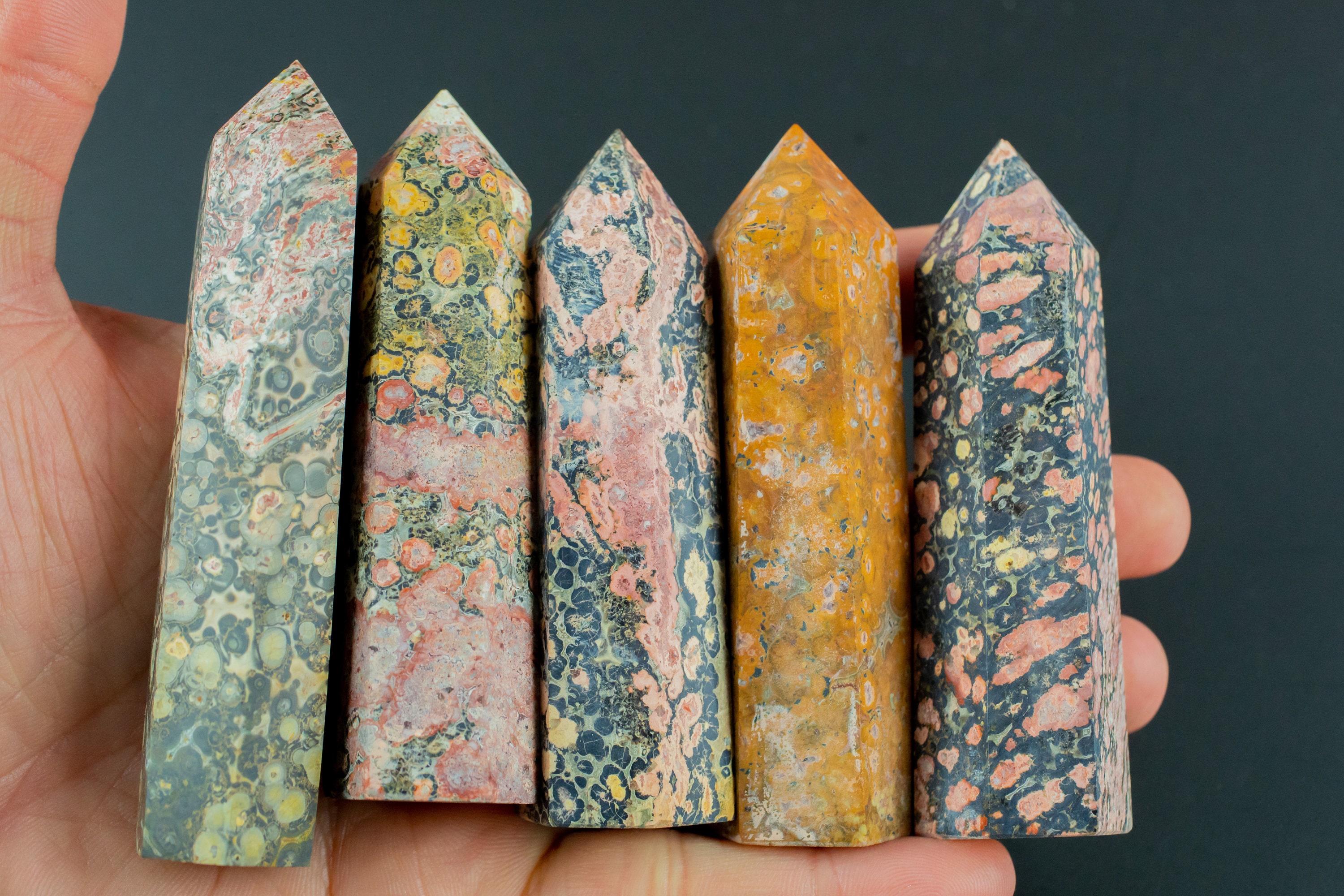 1 Pc Natural Leopard Skin Jasper Obelisk Tower Point Wand Healing Crystal