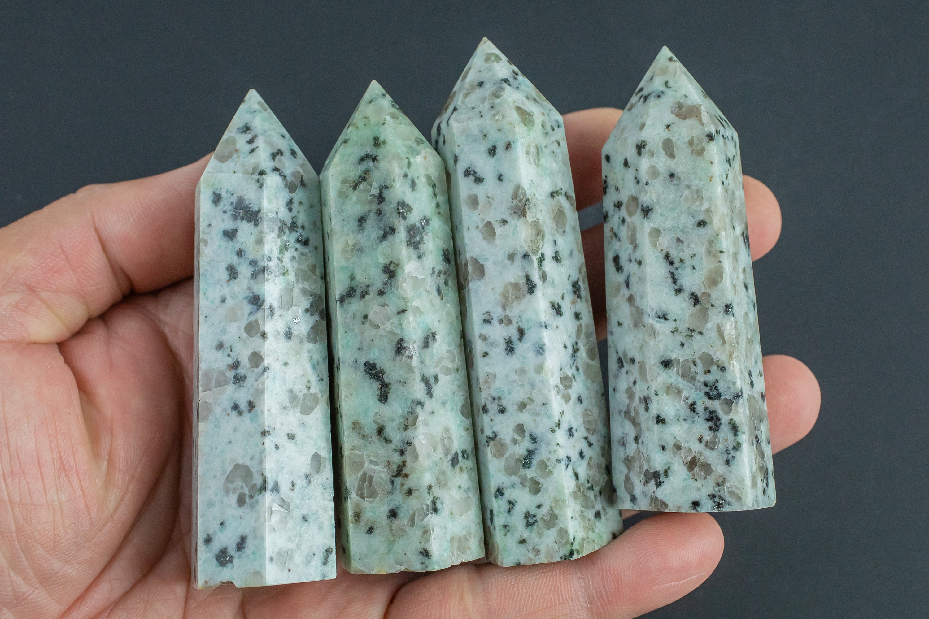1 Pc Natural Kiwi Jasper Obelisk Tower Point Wand Healing Crystal
