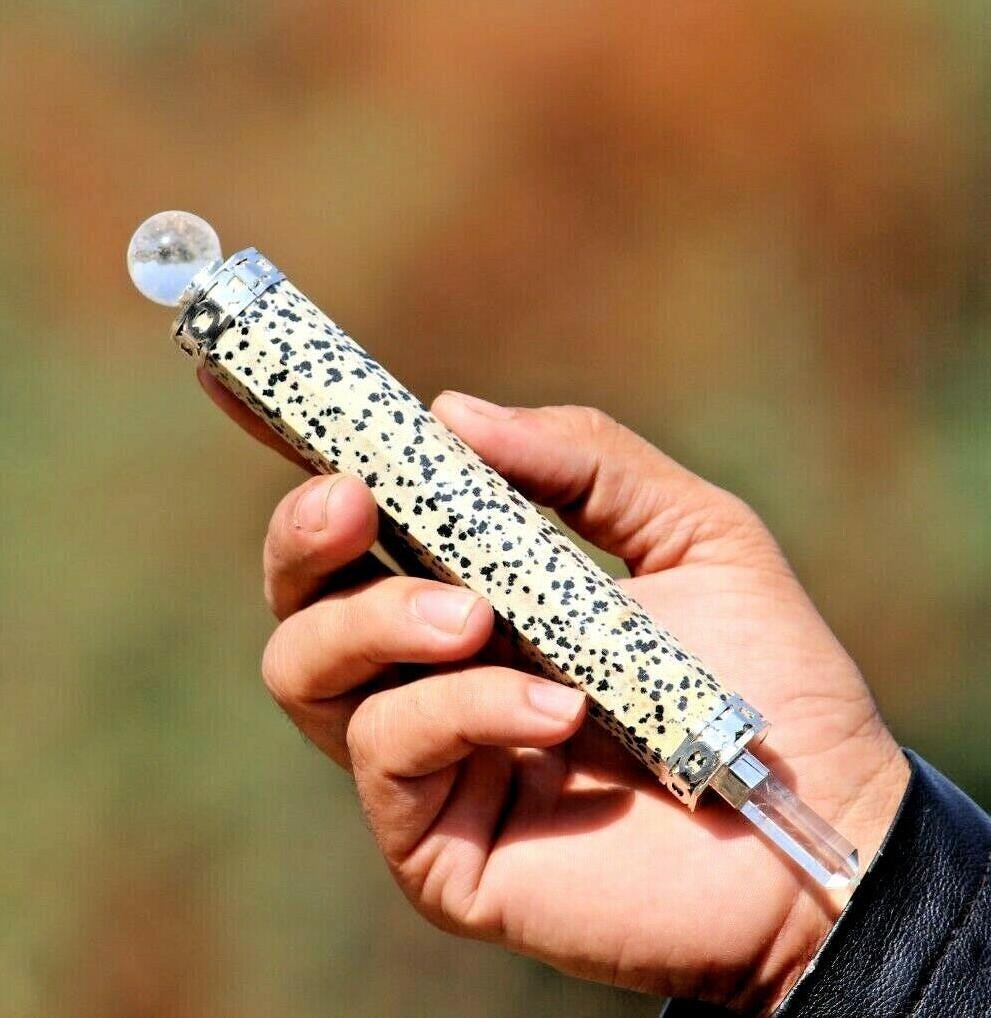 175mm Dalmation Jasper 7 Chakra Wand: Faceted Energy Gemstone