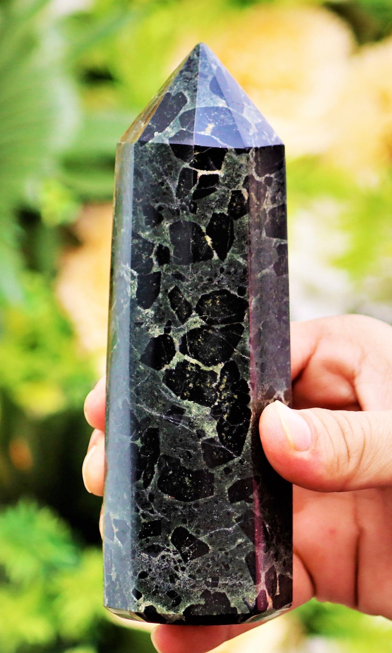 Green Kambaba Jasper Obelisk: Reiki Chakra Balancing Crystal Decor Green Kambaba Jasper Obelisk: Reiki Chakra Balancing Crystal Decor