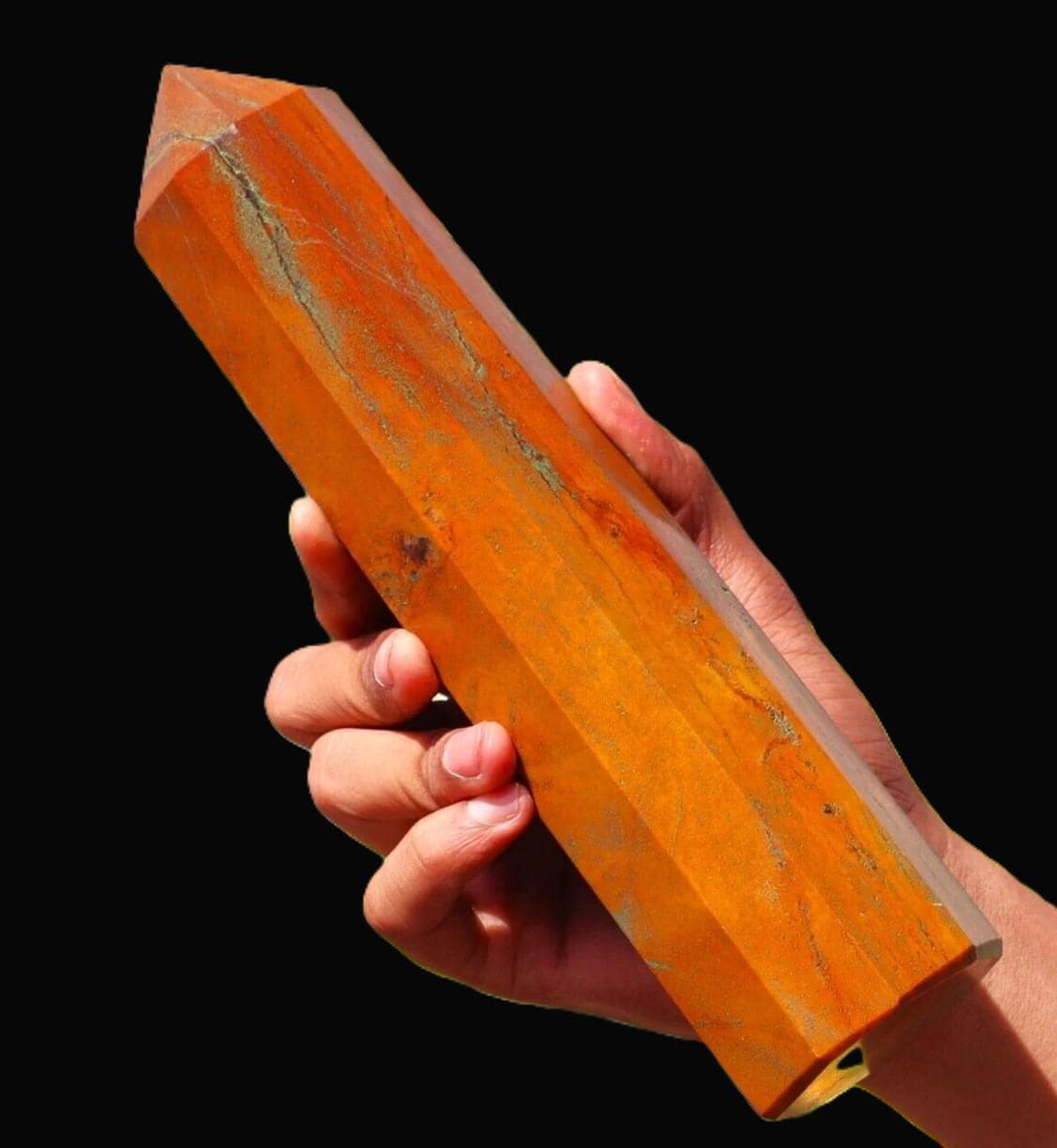 Large Yellow Camel Jasper Obelisk – Polished Crystal Point, India Stone 245mm