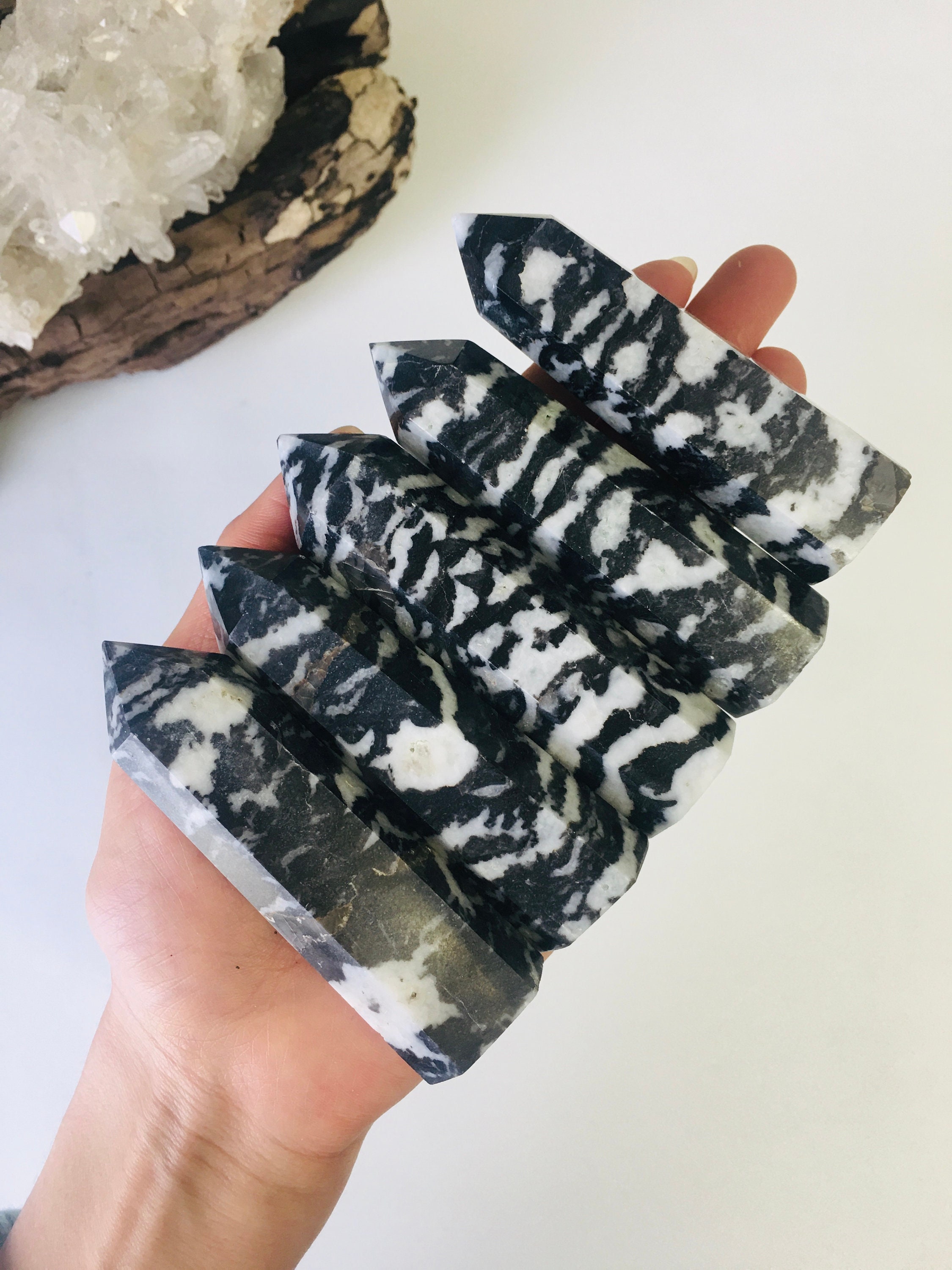 Zebra Jasper Crystal Tower, Black White Jasper Point