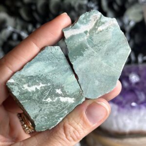 Green Unicorn Jasper slab, Half Polished, Raw