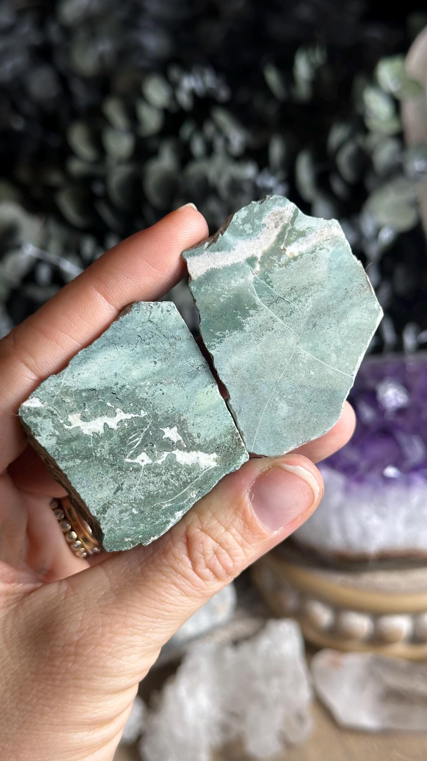 Green Unicorn Jasper Stone, Half Polished, Raw