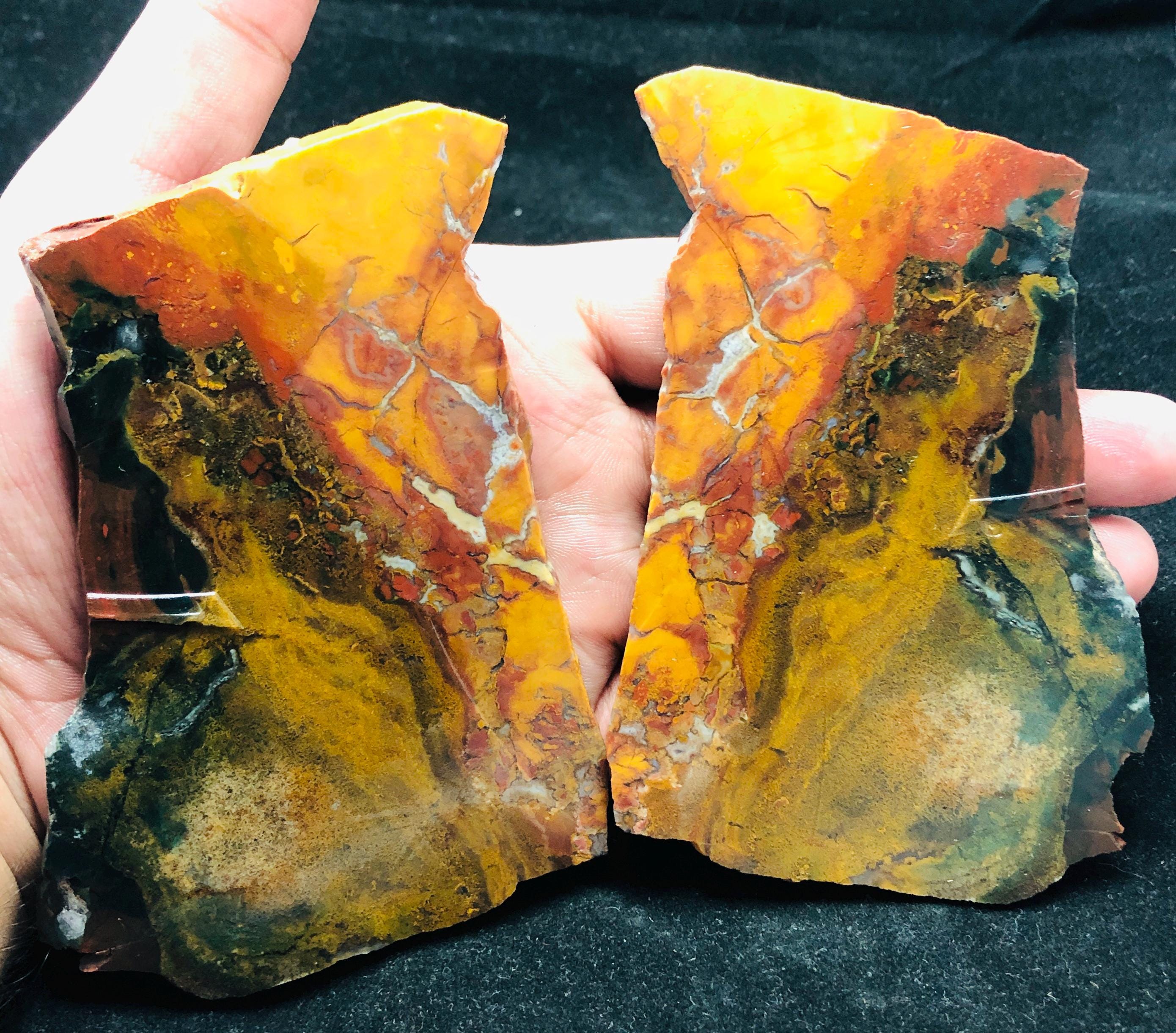 Natural Cherry Creek Jasper Rough Slice | Gemstone Pair 380.5g 115x67x10mm