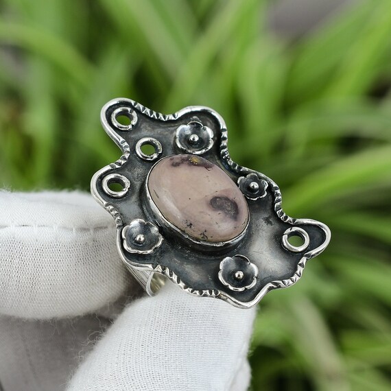 Handmade Coffee Bean Jasper Ring: 925 Sterling Silver, 18k Gold Plated, Size 9