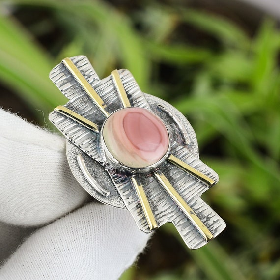 Handmade Imperial Jasper Ring: 18k Gold Plated Sterling Silver, Size 6.75