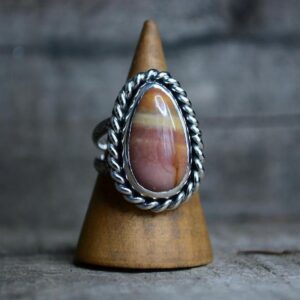 Handmade Polychrome Jasper Ring • Sterling Silver Statement Ring • Boho Teardrop Gemstone Jewelry • Size 8.75 • Earthy Landscape Stone Ring