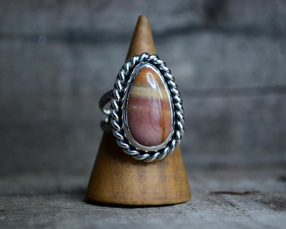 Handmade Polychrome Jasper Ring • Sterling Silver Statement Ring • Boho Teardrop Gemstone Jewelry • Size 8.75 • Earthy Landscape Stone Ring