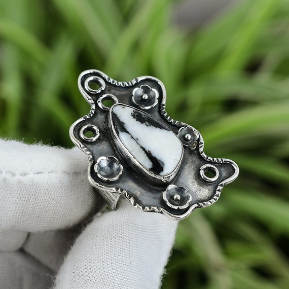 Handmade Zebra Jasper Ring: 925 Sterling Silver, Size 8