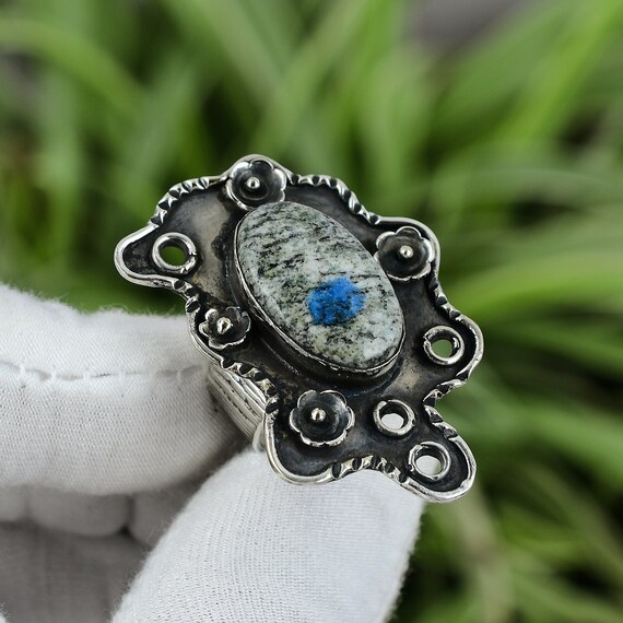K2 Jasper Sterling Silver Ring - Pear Stone, Size 8, Handmade